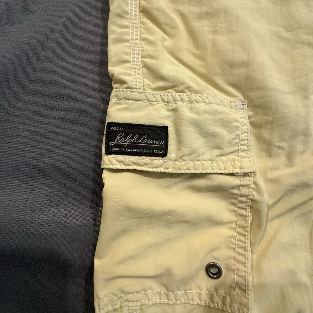 Vintage 90s Polo Ralph Lauren Board Shorts Mens L Yellow Swim Trunks Drawstring